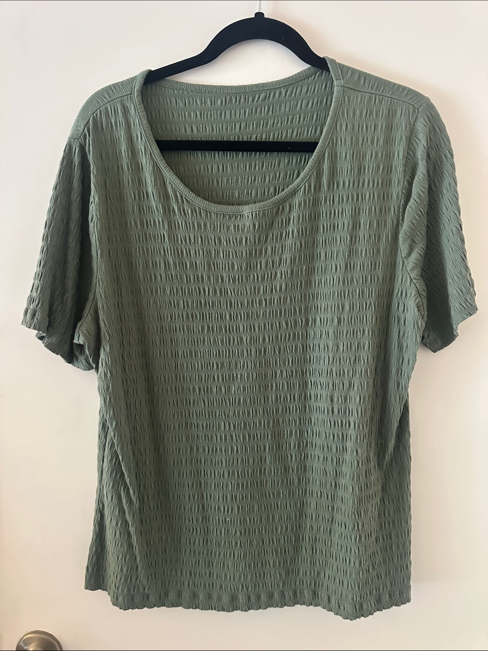 Olive Green Textured Short-Sleeve Top